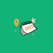 Calendário com um marcador de localização ao lado, simbolizando os eventos de marketing 2025.