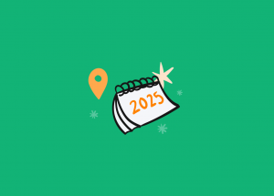 Calendário com um marcador de localização ao lado, simbolizando os eventos de marketing 2025.